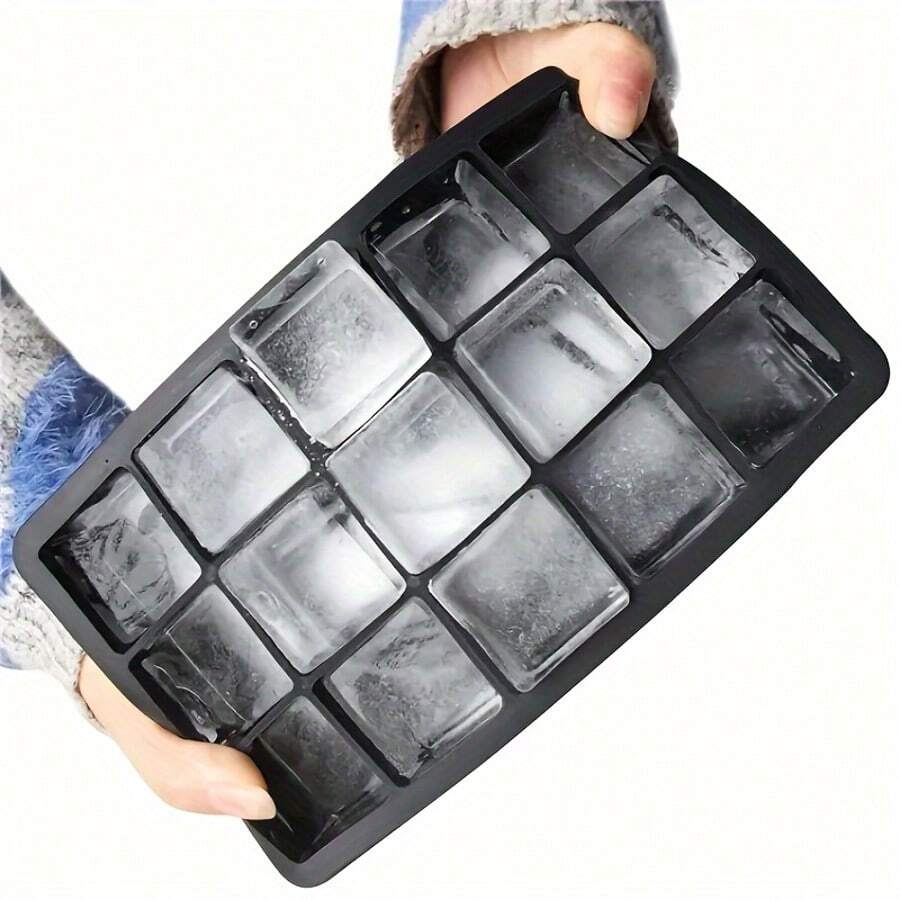 1pc Large Square Ice Cube Mold, Soft Silicone Material, Very Practical Ice Tray, Ice Maker, Summer Kitchen Essential, 15-Cavity Silicone Ice Tray, Cold-Resistant And Durable, Can Be Used As Ice Mold, Pudding Mold, Suitable For Home, Bar And Other Places, Easy To Use. (Please Check The Size Chart Before Ordering, Wash Before Use, If The Ice Cubes Are Not Formed, Continue Freezing (This Depends On The Strength Of The Refrigerator))