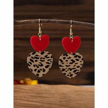 1 Pair Women's Leopard Print & Red Acrylic Heart Shaped Dangle Earrings, Exaggerated Nightclub Party Style Earrings Suitable For Daily Wear - Nhiều màu - Xem 1