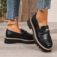 2026 Spring New Thick Heel Loafers For Women, Casual Leather Shoes Suitable With Dresses, Versatile - Black - View 11