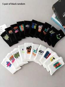 10双装男女通用休闲涂鸦图案短袜，街头风，透气吸湿，百搭，适合春夏穿着 - 彩色 - 查看 5