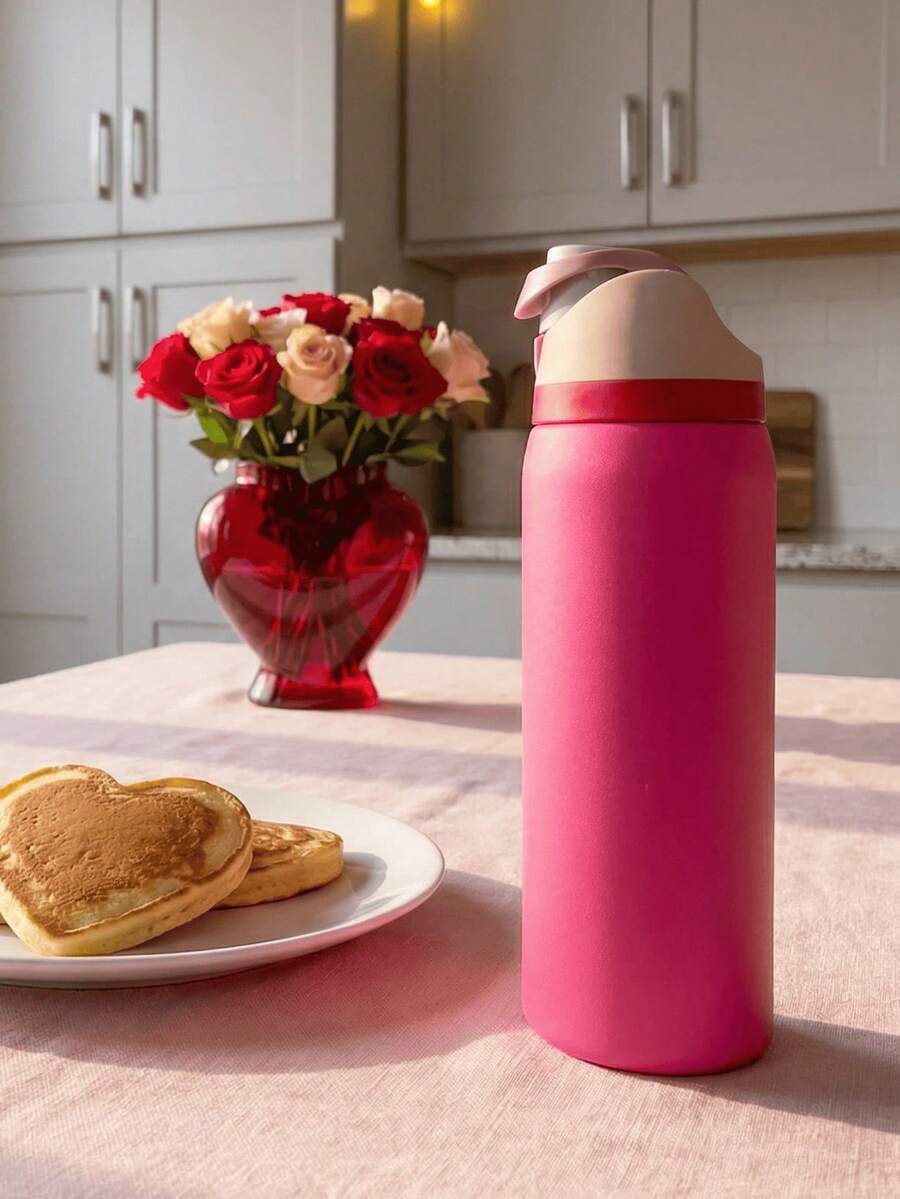 0walai Rose Red Vacuum Flask With Straw 32oz,945ML, Cold And Hot Water Can Be Insulated, Beautiful Appearance, Exquisite Workmanship, Suitable For Camping, Work, Indoor Use,Suitable For Gift,Perfect For Valentine's Day,Birthday,Giving Day. - 玫瑰紅 - 查看 1