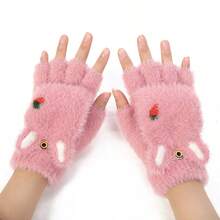 1 Pair Faux Cashmere Carrot Half Finger Flip-Top Gloves, Autumn/Winter Warm Thick Gloves, Suitable For Students And Children - Multicolor - View 5