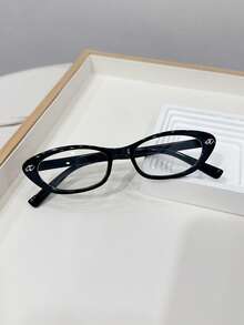 1pc Women's Casual Retro Cat Eye Small Frame Black Fashion Flat Glasses, Suitable For Daily Wear And Street Photography - Black - View 8