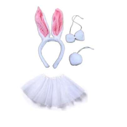 Kit Tiara De Coelho BRANCO + Saia Tule Para Adultos Fantasia Cosplay Para Carnaval E Festa