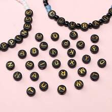 200/500/1000 piezas Cuentas con patrón de letras doradas sobre base negra de 4x7mm para hacer collares y joyería DIY - Fondo negro con letras doradas - Ver 5