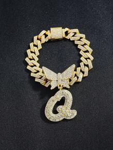 2pcs Women's Silver Necklace Set - A-Z Rhinestone Butterfly Letter Pendant Necklace & Bracelet, Diamond-Shaped Cuban Chain, Cursive Letter Jewelry - Fashion Ice Crystal Butterfly - View 34