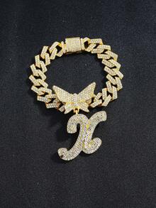 2pcs Women's Silver Necklace Set - A-Z Rhinestone Butterfly Letter Pendant Necklace & Bracelet, Diamond-Shaped Cuban Chain, Cursive Letter Jewelry - Fashion Ice Crystal Butterfly - View 13