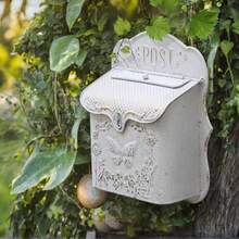 Z² BellaDecor Mailbox Wall Mount Mailboxes For Outside Vintage Mail Boxes For House Outside Metal Drop Box Antique Style Nostalgic Charm Home Decorative Butterfly Pattern White - White - View 2