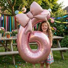 2个粉色铝箔气球 儿童生日派对装饰 大号粉色数字形状铝箔气球 | 哑光蝴蝶结装饰 适用于生日派对、户外活动、周年纪念、节日、宴会庆典氛围和背景墙装饰球用品 - 彩色 - 查看 3