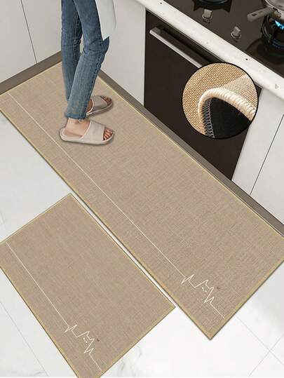 Alfombra de cocina de goma suave de 3,5 mm de grosor, de estilo simple y elegante. Alfombra absorbente grande para la cocina, con borde para evitar el desprendimiento, que absorbe el agua y es fácil de limpiar. Superficie de lino, capa intermedia de esponja, base de goma. Adecuada para alfombras de cocina, decoración de cocina, decoración de bodas, decoración del hogar, alfombras de baño, alfombras de entrada, alfombras de lavandería, alfombras de pasillo, alfombras de sala de estar, etc.
