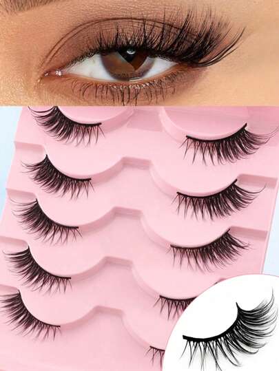 New 7 Pairs Natural Long 3D Fake Mink Eyelashes, 5D Dense False Lashes Makeup Set, Extension Style, Short To Long, Outer Corner Extended Design
