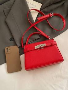 Modern Classic Style Women's Handbag With Strap Decoration; Stylish Bright Red Shoulder Bag - Red - View 7