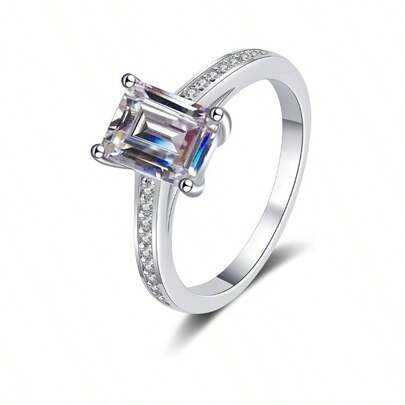 - Anillos de moissanita de 2 quilates de corte esmeralda, chapado en oro blanco de 18 quilates, anillo de diamante cultivado en laboratorio, anillos de compromiso VVS1 de color D, anillos de