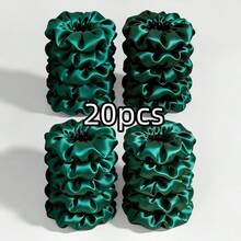 6pcs/20pcs Green Satin Scrunchies Set, Simple & Elegant, 11cm/6.5cm ,Ponytail Holders ,Hair Elastics ,Hair Rope ,Elastic Hair Tie - Green - View 9
