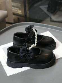 1双2026新款女童平底鞋，儿童蝴蝶结皮鞋，时尚公主鞋，春秋新款女童表演鞋，女童软底休闲鞋 - 黑色 - 查看 4