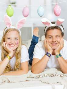 20pcs Easter Clapping Bracelets - Fun Rabbit And Egg Patterns, Party Favors, Basket Fillers, Classroom Rewards, Easter Basket Fillers, Wholesale Elastic Bracelets, Easter Party Supplies, Easter Egg Fillers, Toys, Gift Bag Stuffers, Student Classroom Prizes, Easter Basket Stuffers, Party Favors, Egg Hunt Activities, School Supplies - Multicolor - View 4