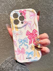 甜美蝴蝶结花卉图案透明3D波浪边全包防摔设计，兼容 17/17 Pro Max/Air/16/16 Pro Max/16 Pro/16 Plus/XR/15/14 Pro Max/12/13 Pro/11，防震耐磨压纹外壳，情人节、圣诞节、送给女朋友的礼物，可个性化定制 - 米色 - 查看 2