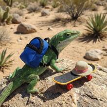 1 Set 3pcs Small Pet Toys, Lizard, Hamster, Parrot, Turtle Skateboard, Backpack, Hat, Cool Accessories Set - Multicolor - View 4