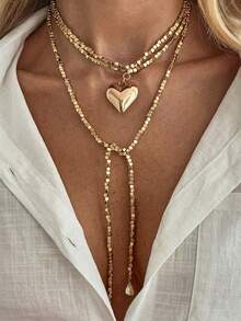 1 chiếc dây chuyền dài mặt hình trái tim tối giản, dây chuyền choker hạt CCB vuông ngọt ngào, phụ kiện phù hợp cho nữ giới đi làm hàng ngày, hẹn hò, mua sắm, dự tiệc, món quà Valentine tuyệt vời nhất (Chất liệu nhựa CCB không phải kim loại, vui lòng cân nhắc kỹ trước khi mua). - Vàng - Xem 1