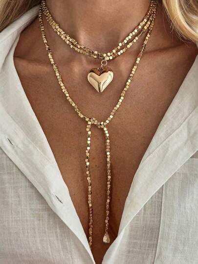 1 pieza Collar largo con colgante de corazón minimalista, collar gargantilla de cuentas de semilla CCB cuadradas dulces, accesorio adecuado para el uso diario, citas, compras, fiestas de la mujer, mejor regalo del Día de San Valentín para ella