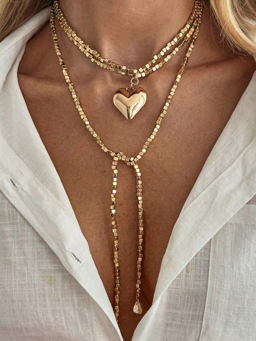 1 chiếc dây chuyền dài mặt hình trái tim tối giản, dây chuyền choker hạt CCB vuông ngọt ngào, phụ kiện phù hợp cho nữ giới đi làm hàng ngày, hẹn hò, mua sắm, dự tiệc, món quà Valentine tuyệt vời nhất (Chất liệu nhựa CCB không phải kim loại, vui lòng cân nhắc kỹ trước khi mua). - Vàng - Xem 1