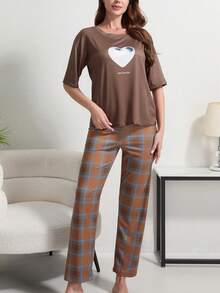 女士夏季睡衣套装，休闲舒适家居服 - 彩色 - 查看 3