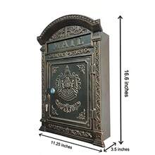 Decorative Lock Mailbox Outdoor - Metal Wall-Mounted Mailbox - Vintage Cast Iron Locking Mailbox - BlackGold - View 6