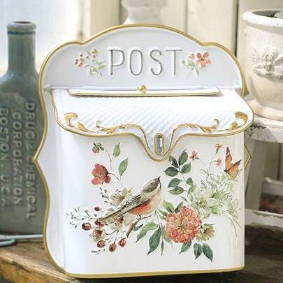 Wall Mount Mailbox For House Outside Vintage Metal Door Mailbox Antique Style Nostalgic Charm Home Decor Garden Vintage English Cottage Decor Flower Patter