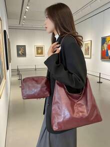 New And Fashionable Handbag With Hot Girl Style Tote Bag, Rivet Bag, Women's Commuting Personalized Velvet Crossbody Bag - Burgundy - View 6
