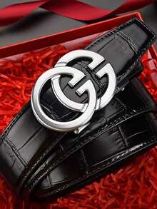 1条男士真皮皮带，配合金自动扣，高端百搭时尚休闲裤腰带 - 彩色 - 查看 3