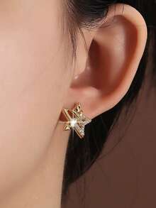 1 par de Brincos com Zircônia Cúbica em Estilo Coreano com Desenho de Estrelas, Joia Presente de Amizade para Uso Diário e Festivais, para Meninas/Adolescentes - Amarelo - Visão 2