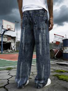 男士复古街头风宽松牛仔裤，舒适百搭新款 - 藍色 - 查看 7