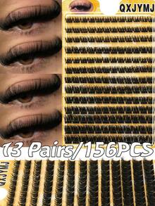 156片装DIY假睫毛套装，13排蓬松D型卷翘浓密单簇假睫毛，轻盈卷翘可重复使用睫毛嫁接套装，适合初学者，旅行和化妆必备，情人节、婚礼和派对的绝佳礼物，女性和化妆爱好者的完美之选。 - D - 查看 5