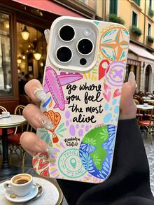 1pc Pink Airplane Text UV Printed Pattern Design Leather Texture Phone Case, Soft TPU Protective Phone Cover Compatible With IPhone Gift Item For Valentine's Day, Birthday, Christmas, Halloween, Boyfriend, Family And Friends - Many - View 5