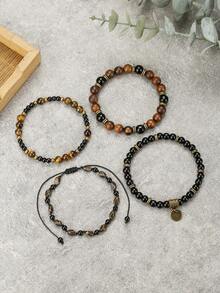 Bộ 3-4 vòng tay hạt đá mắt hổ độc đáo dành cho nam, vòng tay dệt phù hợp với trang phục hàng ngày, quà tặng cho bạn trai/cha. - Nhiều màu - Xem 11