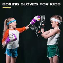 Guantes de boxeo para niños y niñas, jóvenes de 5 a 12 años de edad, guantes de boxeo de entrenamiento para saco de boxeo de kickboxing Muay Thai - violeta - Ver 8