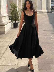 Elegant Casual Romantic Charming Fitted A-Line Dress, Suitable For Daily Wear, Dates, Valentine's Day - Black - View 4