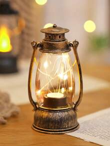 1pc Vintage Handheld LED Lantern Light (With Battery), Indoor Tabletop Decor LED Night Light, Home Decor Lantern Light, Wedding Party Holiday Camping Decor LED Oil Bottle Night Light - Yellow Light - View 20
