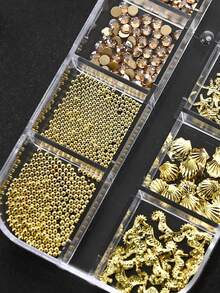 12Pcs 3D Ocean Theme Nail Charms Nail Decorations,Multi Shaped Golden Alloy Shell Abalone Seahorse Starfish Conch Pearl Mini Caviar Beads Rhinestone 3D Ocean Series Metal Pendant Suitable For Nail Art Jewelry Craft Project Diy Nail Charms Nail Gems Nail Supplies Nails - 金色 - 查看 3