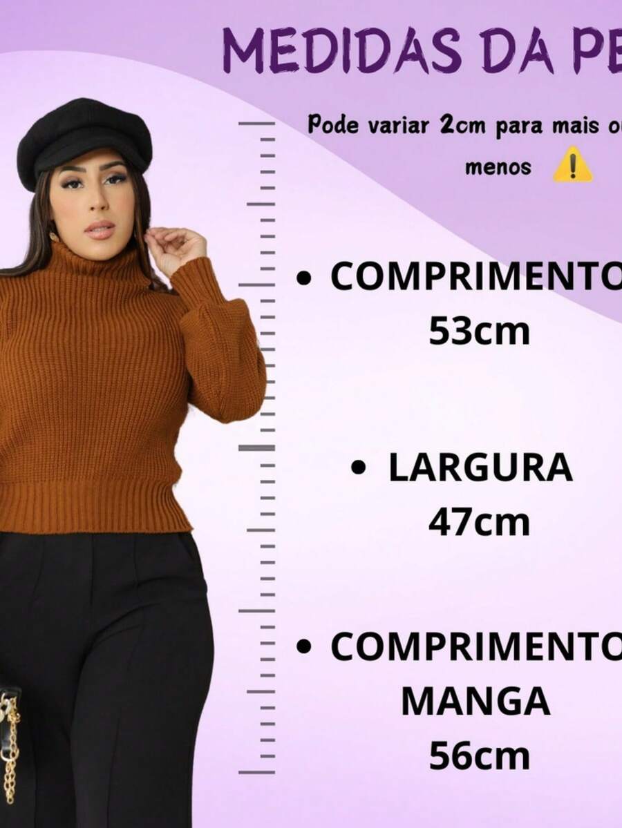 Cropped Knit High Neck Cacharrel Puff Sleeve - Terra Cota - View 1