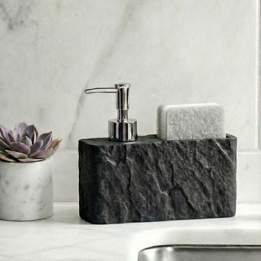 1 bình đựng xà phòng nhà bếp kèm giá đựng bông tắm, 2 trong 1 bằng nhựa giả đá, dùng để bơm và đựng xà phòng rửa chén, trang trí mặt bàn bếp và phòng tắm. - Nhiều màu - Xem 1
