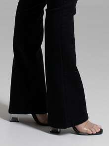 Calça Preta Feminina Sawary Jeans Original Flare Boot Cut Boca de Sino Cintura Alta Confortável Lycra Elastano - Preto - Visão 7