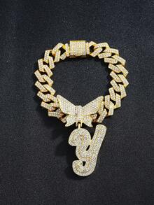 2pcs Women's Silver Necklace Set - A-Z Rhinestone Butterfly Letter Pendant Necklace & Bracelet, Diamond-Shaped Cuban Chain, Cursive Letter Jewelry - Fashion Ice Crystal Butterfly - View 33