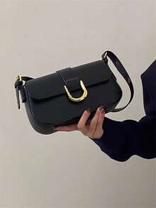 Bag Handbag 2025 New Solid Color PU Material Texture Luxury Style This Is A Solid Color Bright Evening Clutch Bag, With A Fashionable And Unique Short Arc Design, Equipped With Vest Buckle, Suitable For Ladies To Shoulder And Slung, 2024 Korean Fashion, Is The Best Valentine's Day Gift For Her, Travel, Travel, Shopping And Other Occasions To Use The Bag. - 黑色 - 查看 7