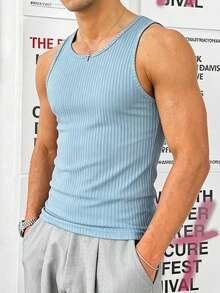 Men's Ribbed Knit Stretch Fitness Summer Tank Top - Form-Fitting, Breathable, Versatile Casual Sleeveless Top