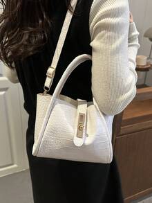 一套鳄鱼纹压花二合一手提包/斜挎包，带小零钱包，女士新款纯色PU时尚妈妈包 - 白色 - 查看 3