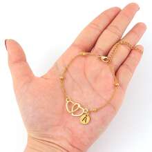 1pc Fashion Round Initial Double Heart Pendant Golden Stainless Steel Bead Chain Bracelets For Women - Yellow Gold - View 3