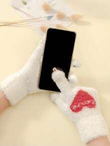 1/2 pary jesienno-zimowych rękawiczek dla par z serduszkowym wzorem, podszewka ze sztucznego futra, otwarty krój na dwa palce, ciepłe i wygodne, odpowiednie na codzienne aktywności, sport, jazdę na rowerze, spacery z psem, randki, modne, idealny prezent dla przyjaciół i rodziny na święta i okazje - Wielokolorowe - Zobacz 12