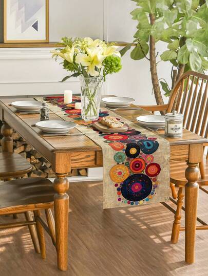1 件波西米亚风桌旗，波点图案长方形桌布，多种尺寸可选，适合家庭用餐、厨房装饰、家居装饰、户外派对和餐厅装饰，是户外餐桌布置的完美礼物，亚麻质感外观，餐桌装饰，节日装饰