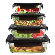4 Pack Extra Large Capacity Glass Food Storage Containers With Airtight Lids, Glass Meal Prep Containers, Lunch Office Meal For Microwave, Oven, Freezer And Dishwasher, Leakage-Proof Technology - màu đen - Xem 1